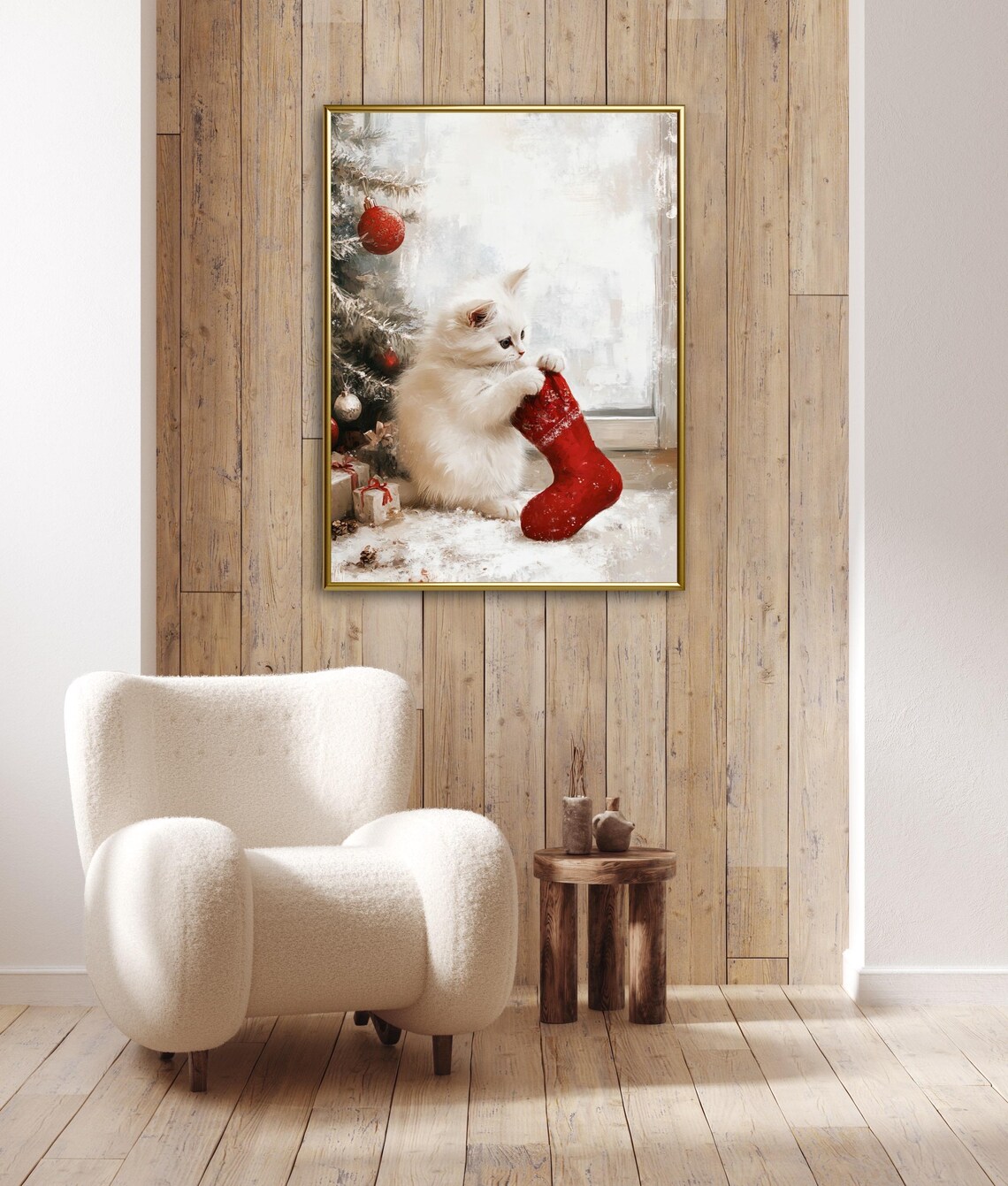 Christmas Kitten With Stocking, Festive Home Decor - Image 6