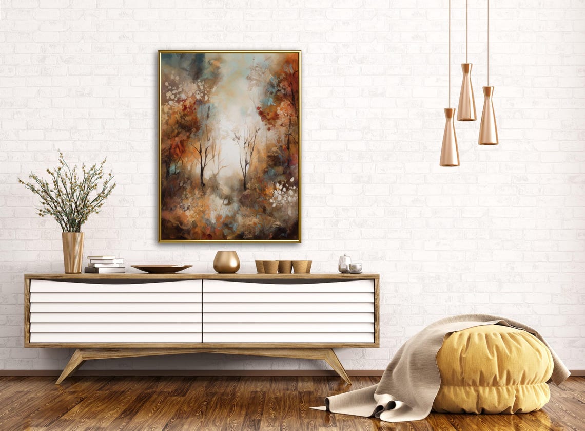 Vibrant Colorful Abstract Autumn Forest Watercolor Art Print - Image 3