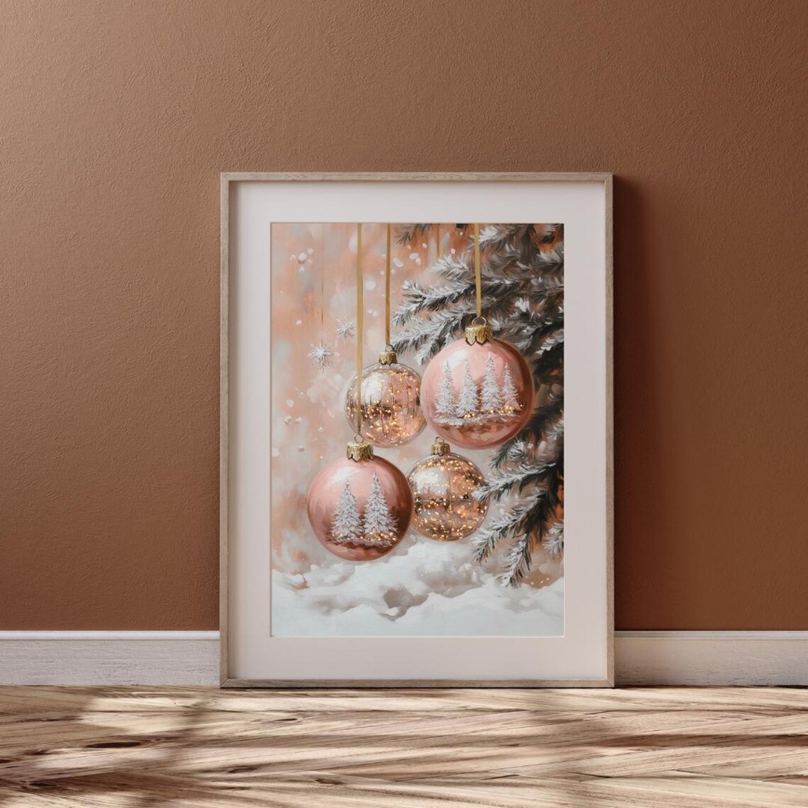 Pink Rose Gold Christmas Ornament Art Print - Image 4