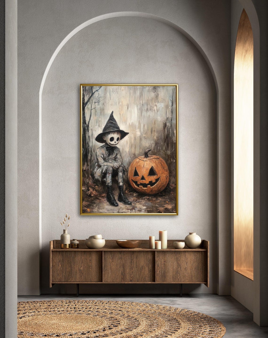 Spooky Skeleton Boy Witch Hat Jack O Lantern Fall Halloween Poster - Image 6