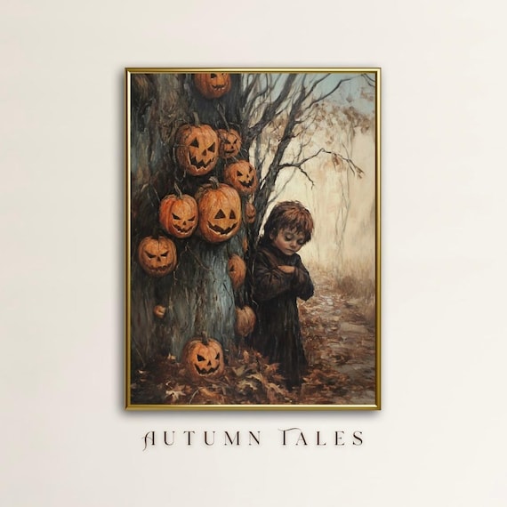 Spooky Halloween Jack O Lantern Tree Boy Dark Academia Fall Poster