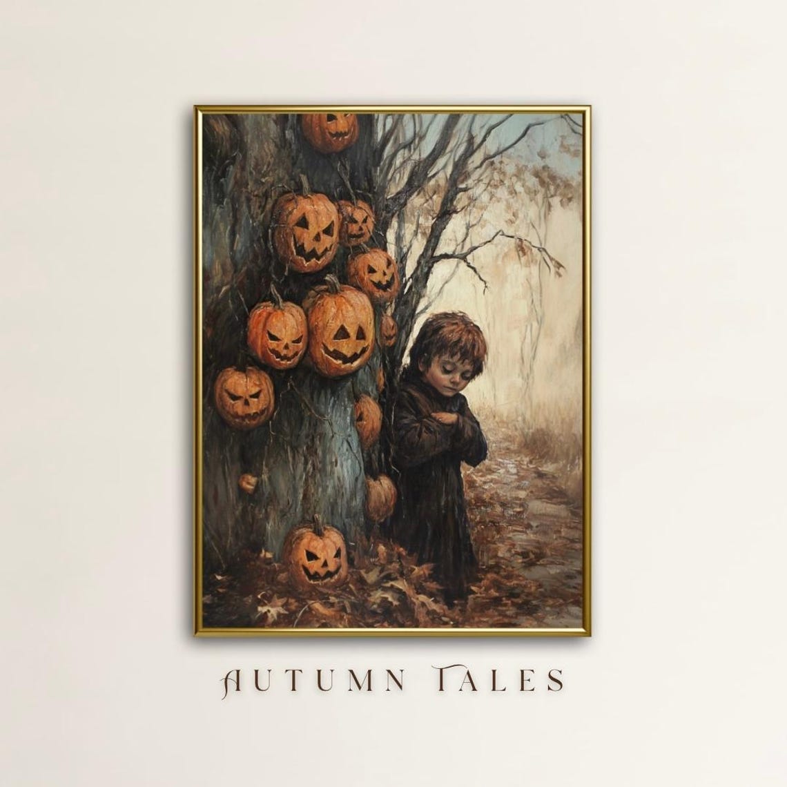 Spooky Halloween Jack O Lantern Tree Boy Dark Academia Fall Poster