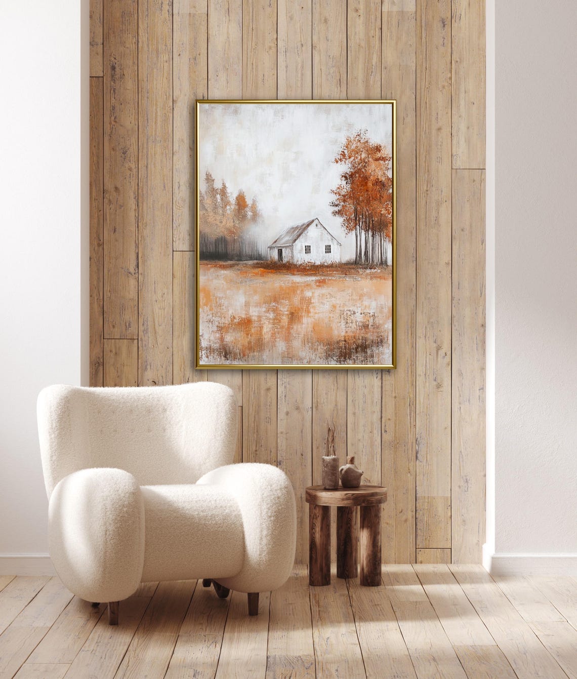 Autumn Tales White Barn Orange Meadow Rustic Fall Art Poster - Image 3