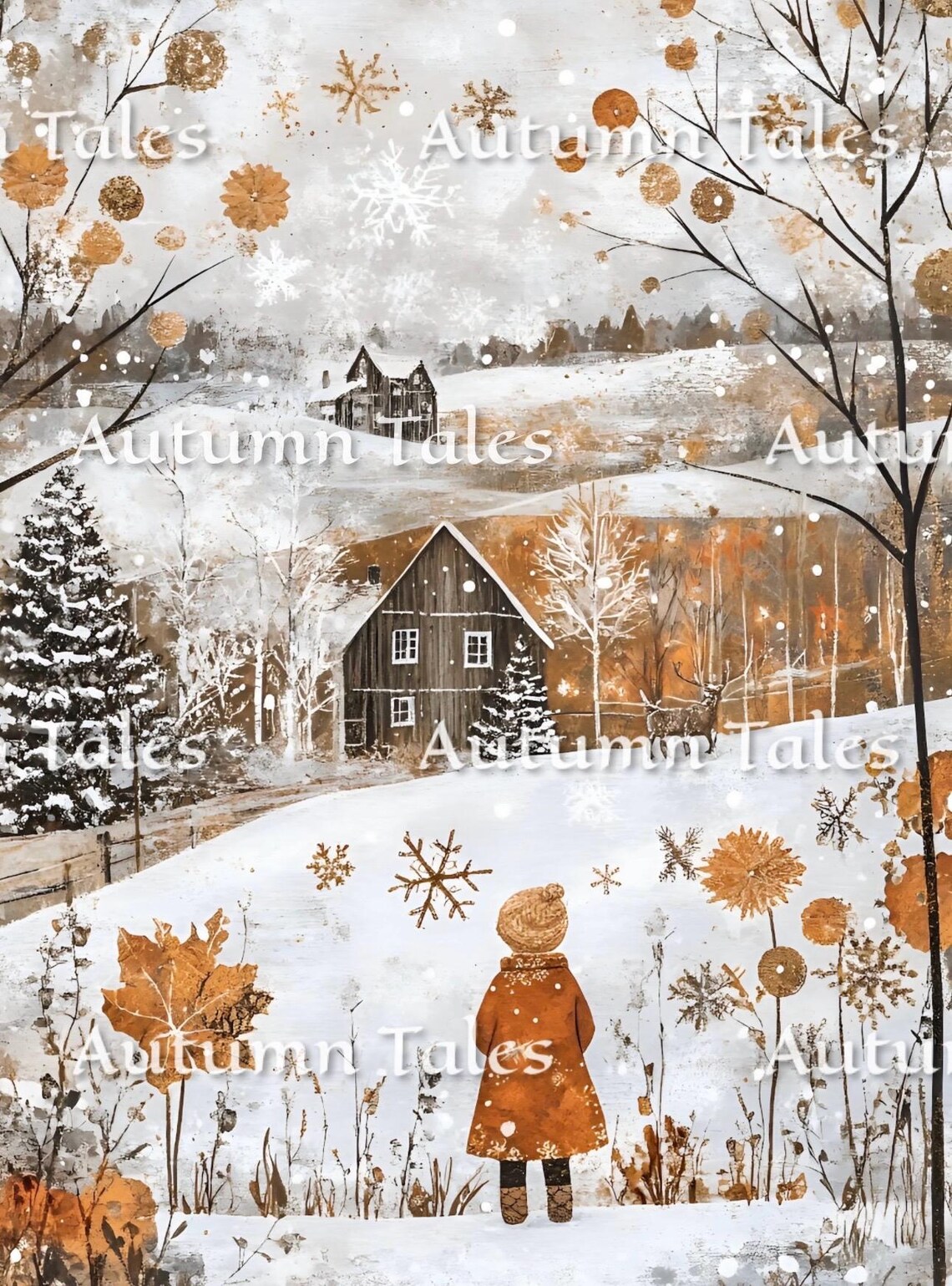 Winter Christmas Village Kid Snowy Forest Art Print - Image 2