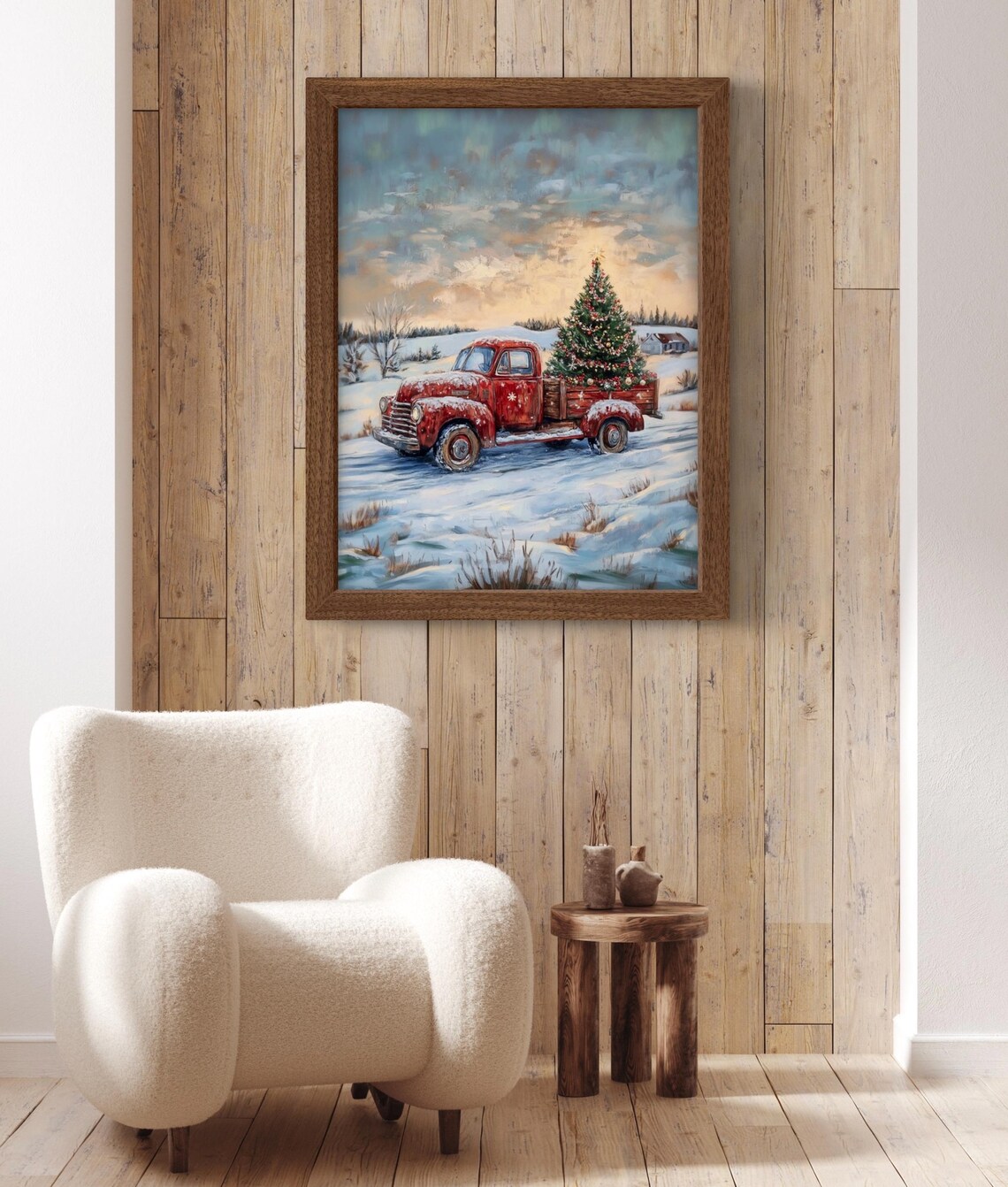 Vintage Red Truck Carrying Christmas Tree Art Print - Image 3