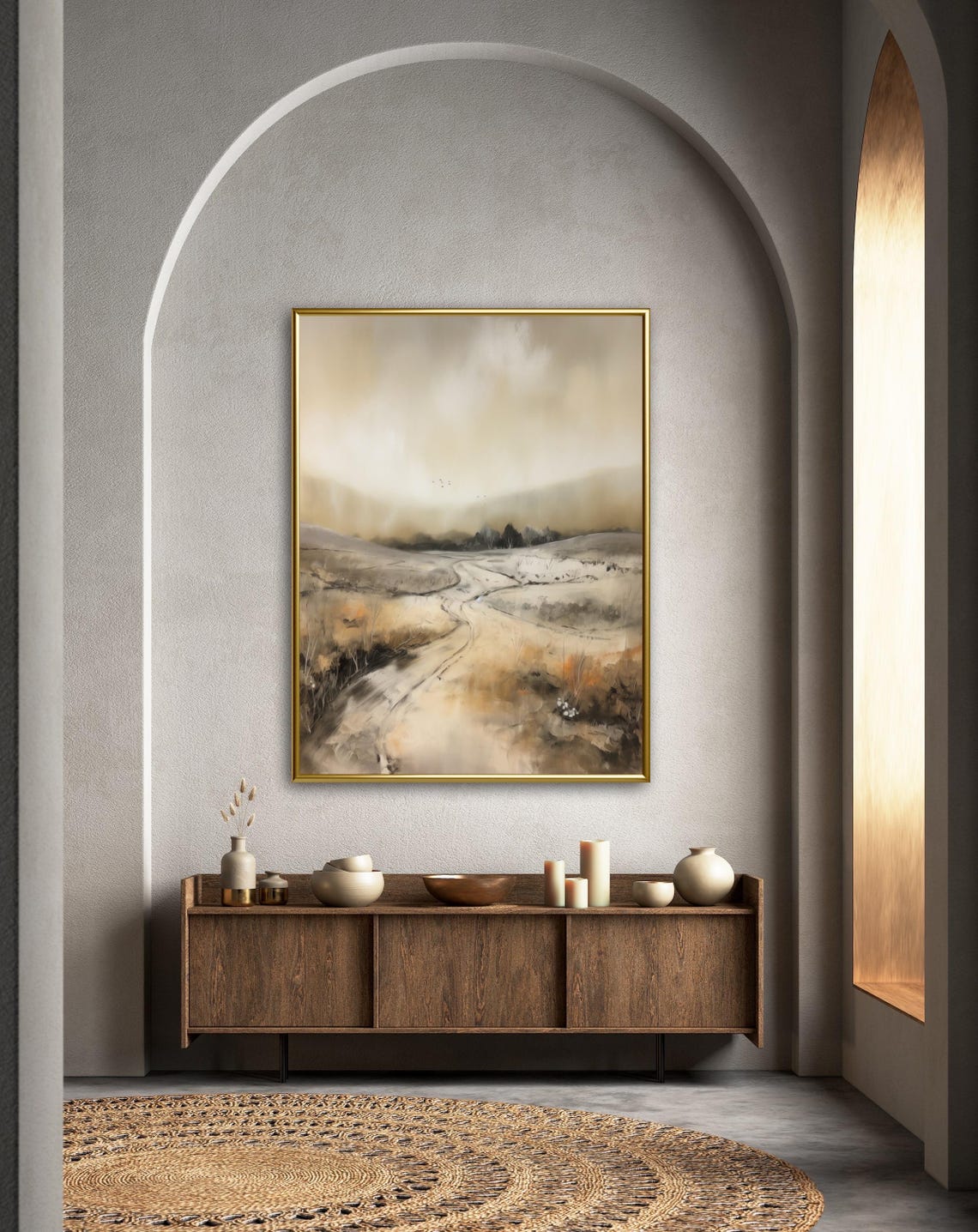 Serene Moody Autumn Dirt Road Through Muted Fields Art Print - Image 2