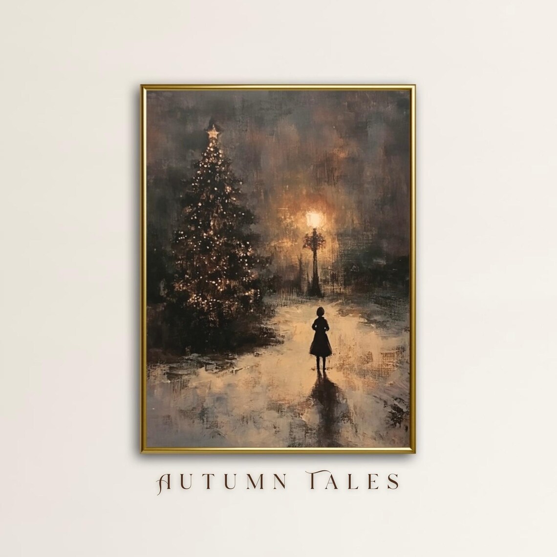 Vintage Christmas Tree At Night Art Print