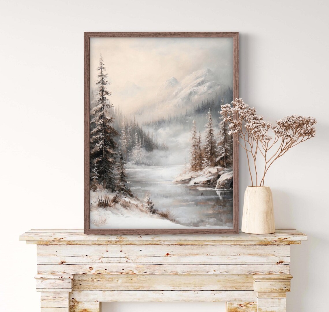 Moody Winter Forest Art Print, Foggy Mountain Scene - Image 3