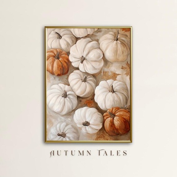 Autumn Tales Painted White Pumpkin Cluster Fall Harvest Poster