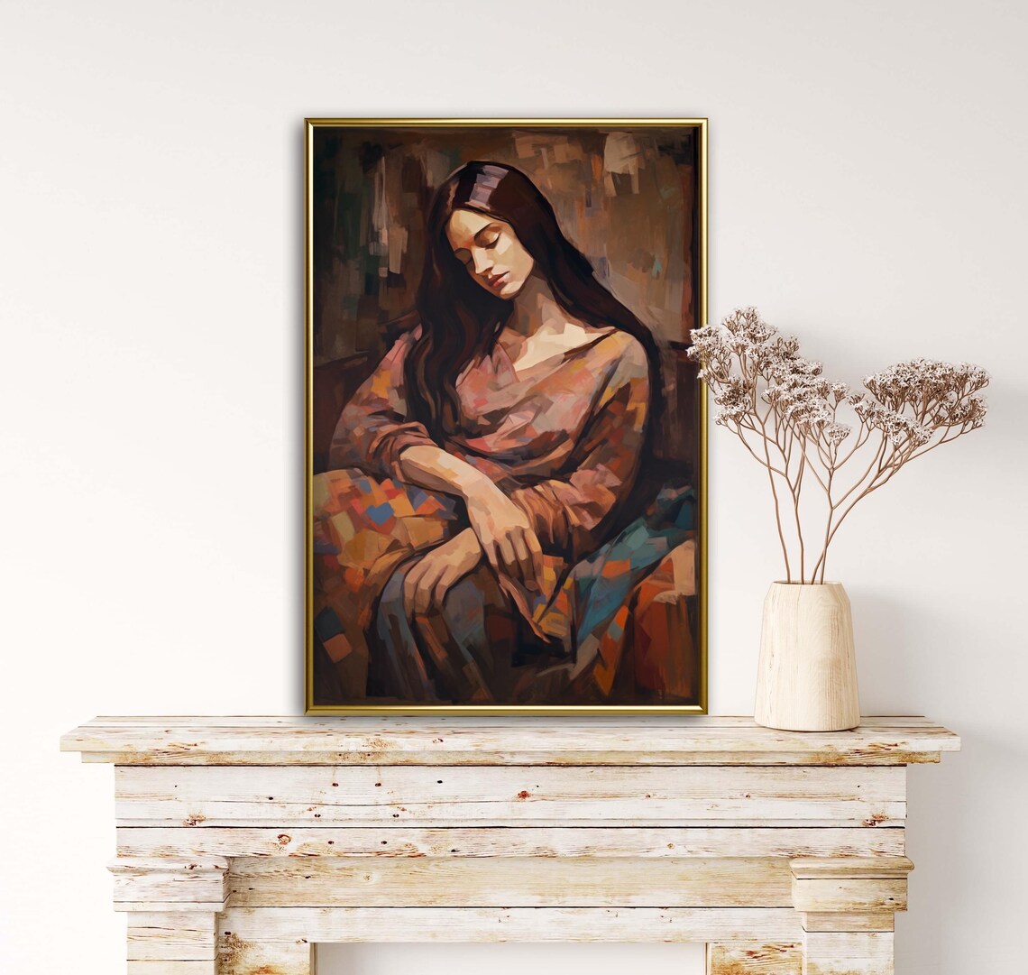 Autumn Tales Sleeping Woman Portrait Warm Earthy Fall Colors Poster - Image 3