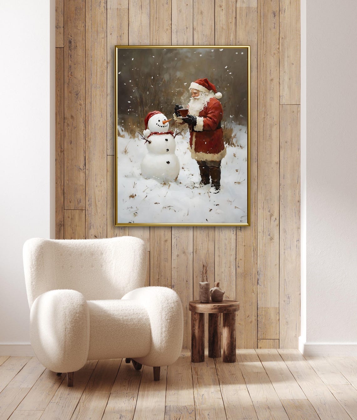 Santa Claus Sharing Cocoa With Smiling Snowman Christmas Art Print - Image 2