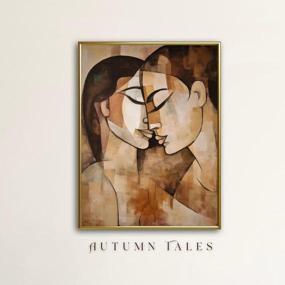 Abstract People Art Figurative Female Portrait Wall Art Print Lesbian Art Mid Cebtury Contemporary Cubism Painting For Instant