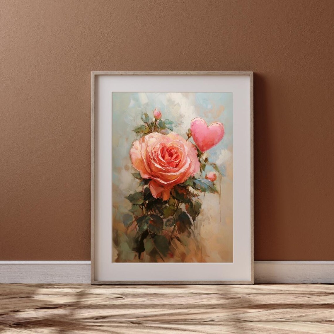 Pink Rose and Heart Valentines Day Oil Painting Floral Poster - Image 6