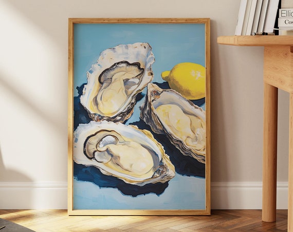 Oysters Fish Art Painting Print Poster Aquatic Gift For Home Fishing Gifts Oyster Fishers