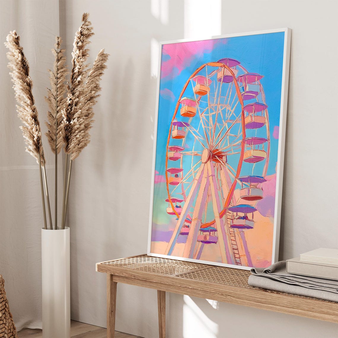 Pastel Ferris Wheel Glowing at a Pink Blue Sunset Carnival Poster - Image 2