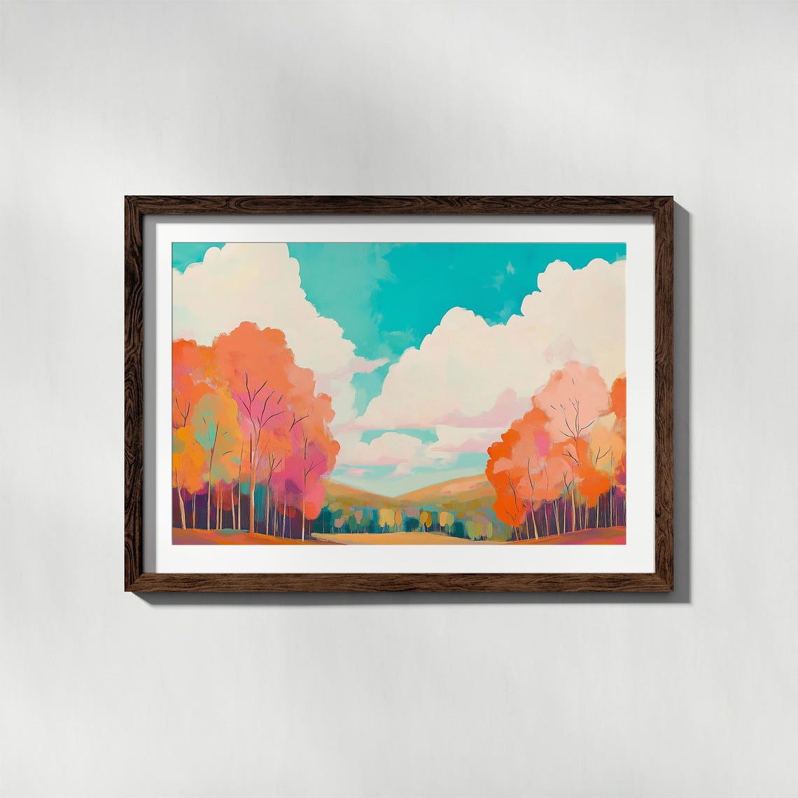 Autumn Forest Path Under Vivid Turquoise Sky With Clouds Poster - Image 4