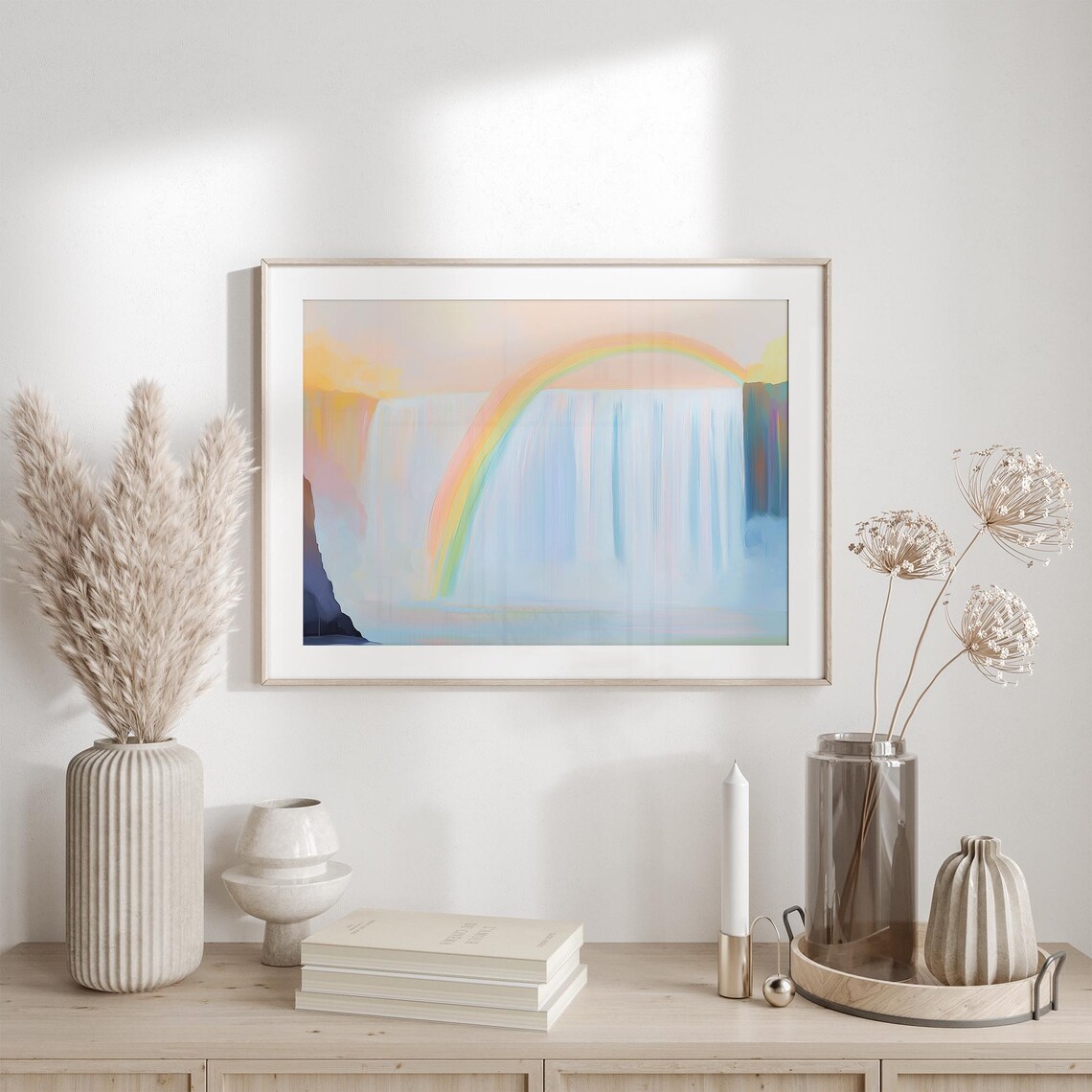 Waterfall And Rainbow Abstract Forest Print Spring Waterfall Landscape Colorful Waterfall Poster Lake House Decor - Image 6