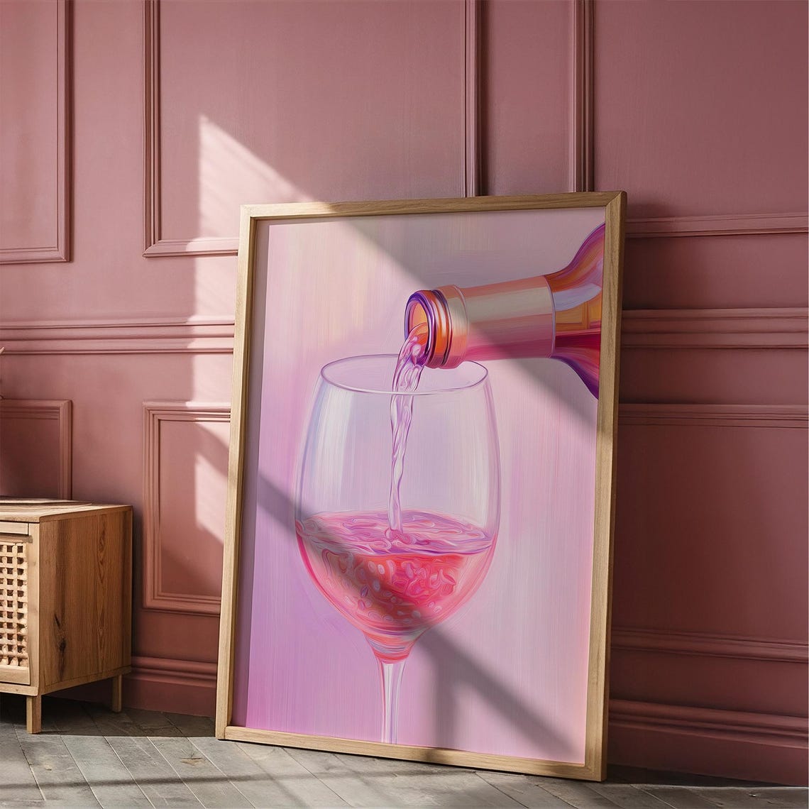 Pink Rose Wine Pouring Into Glass Kitchen Bar Cart Decor Poster - Image 2