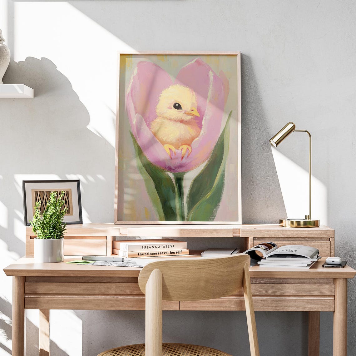 Baby Chick Nestled Inside Pink Tulip Cute Spring Nursery Poster - Image 5