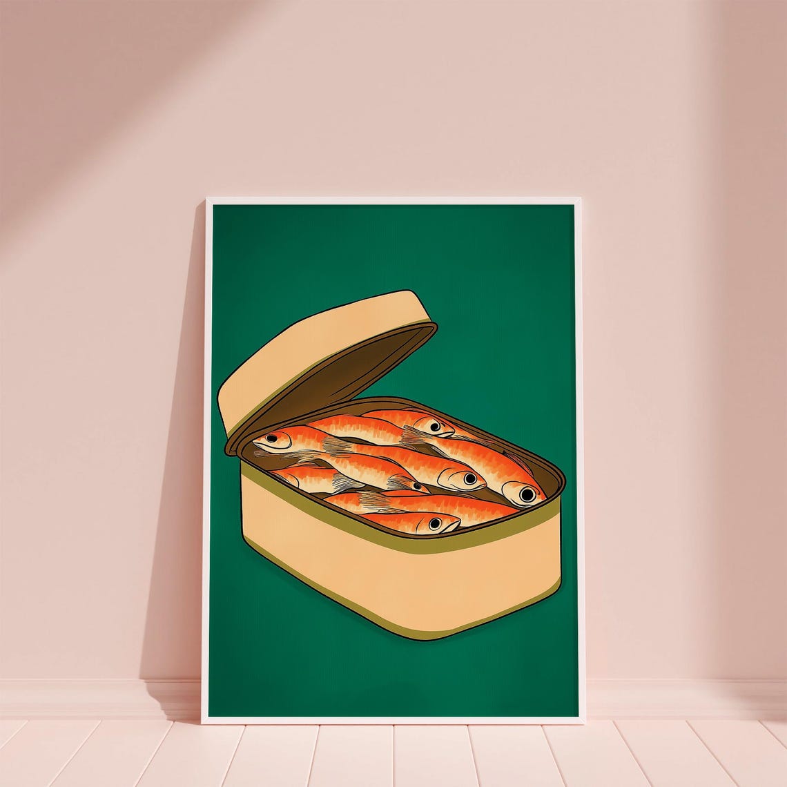 Open Tin of Sardines Retro Kitchen Food Illustration Poster Art - Image 2