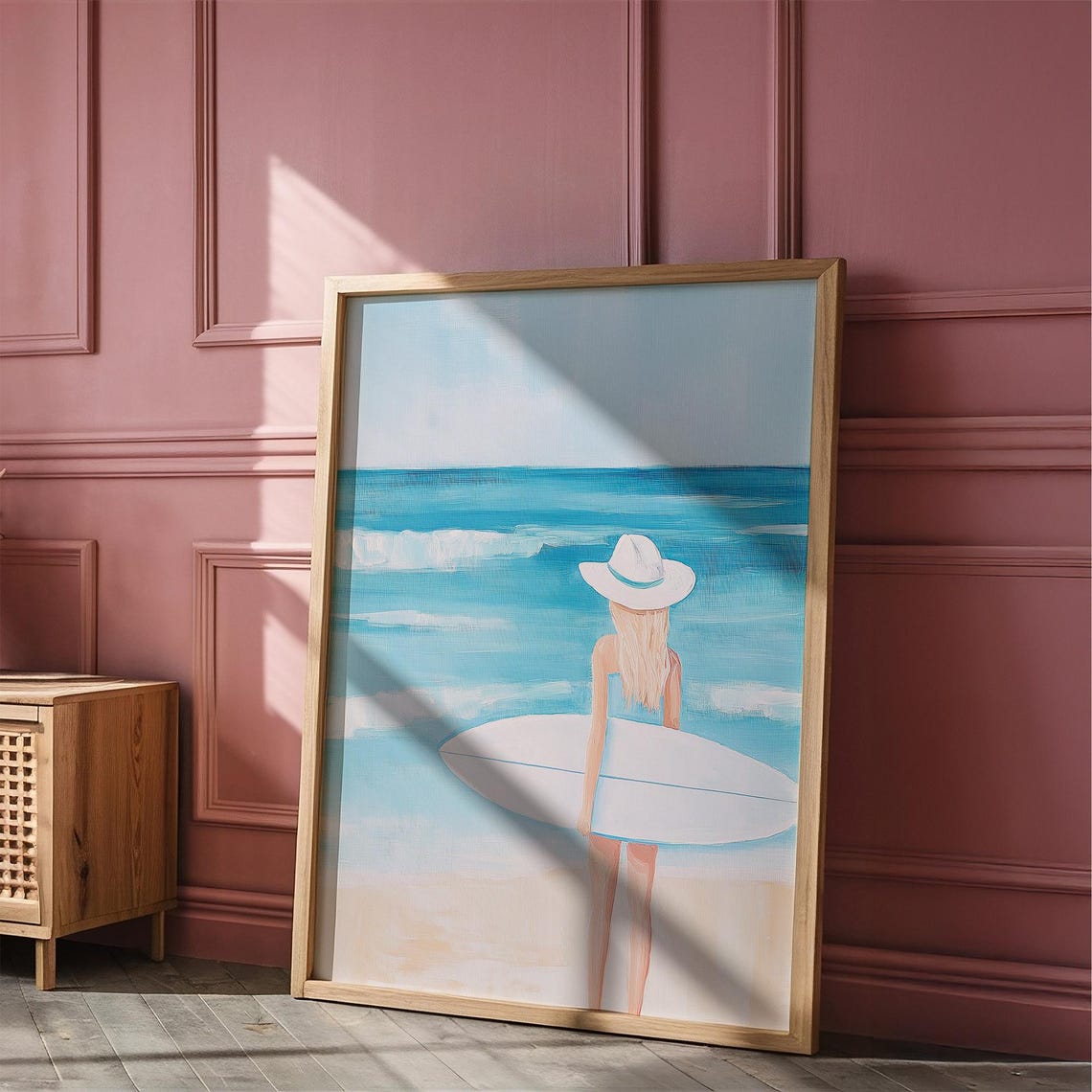 Blonde Surfer Girl Painting Surfer Girl Wall Art Preppy Coastal Room Art Summer Sunset Poster Vibrant Surfer Poster - Image 2