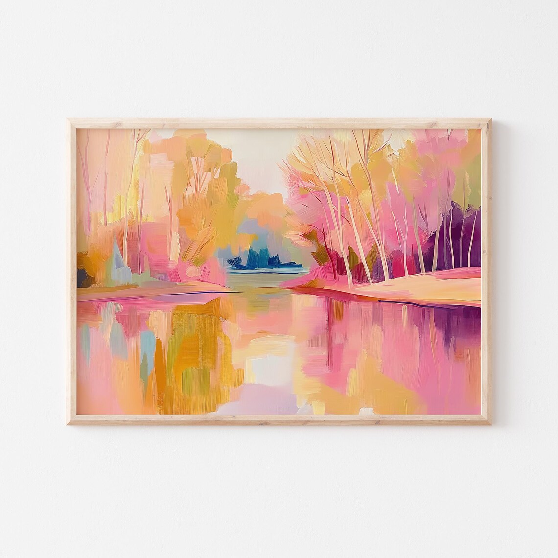 Pink Autumn Trees Glowing Beside Still Reflective Lake Poster - Image 5