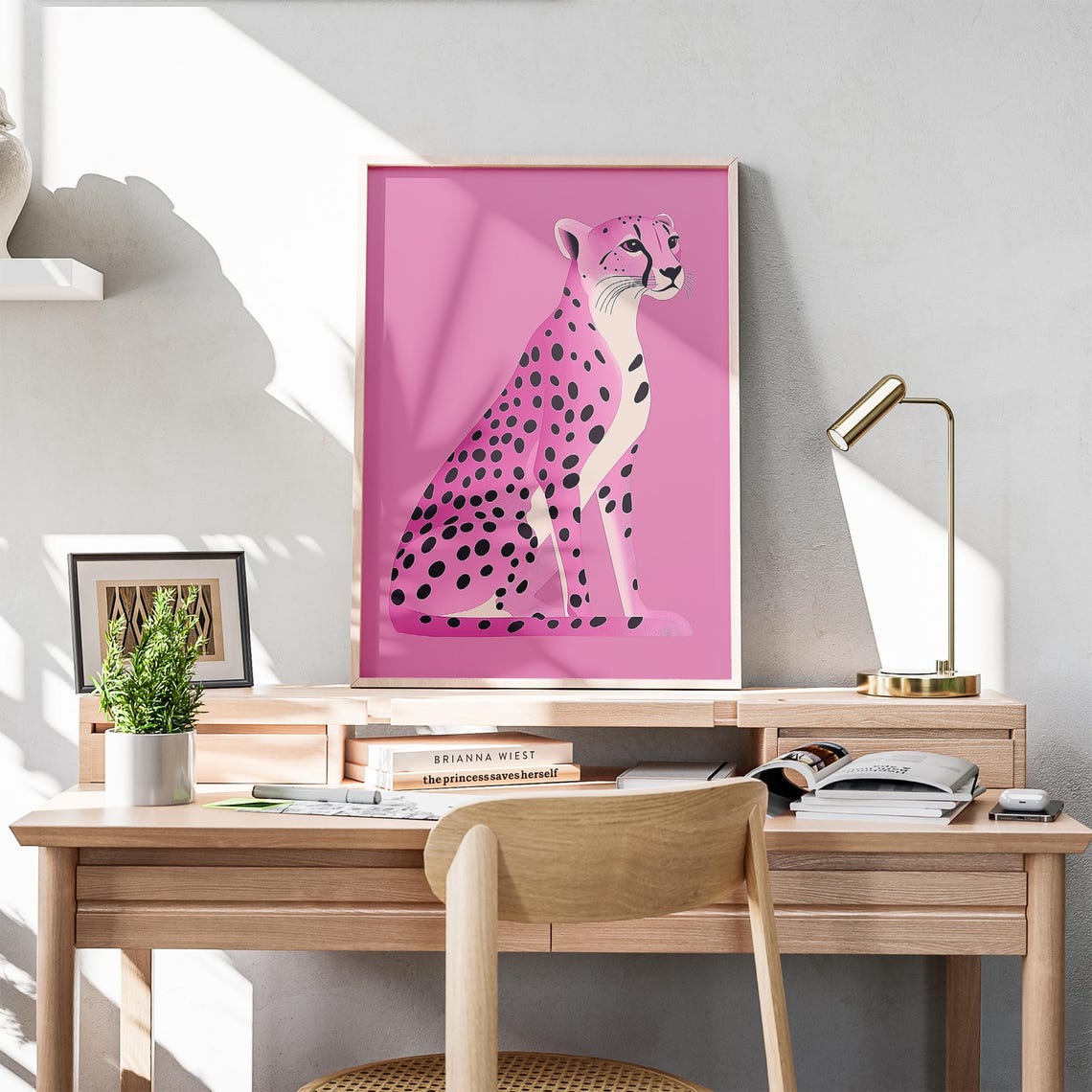 Pink Cheetah Sitting Pretty Preppy Dorm Room Trendy Animal Wall Art - Image 4