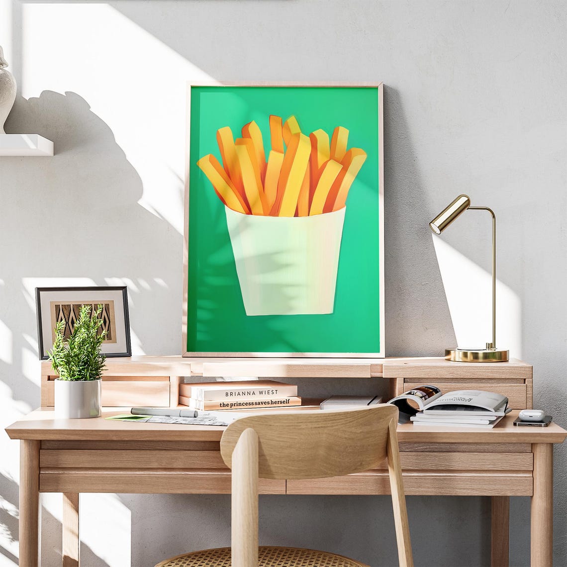 French Fries in a White Cup on Bright Green Kitchen Decor Poster - Image 6