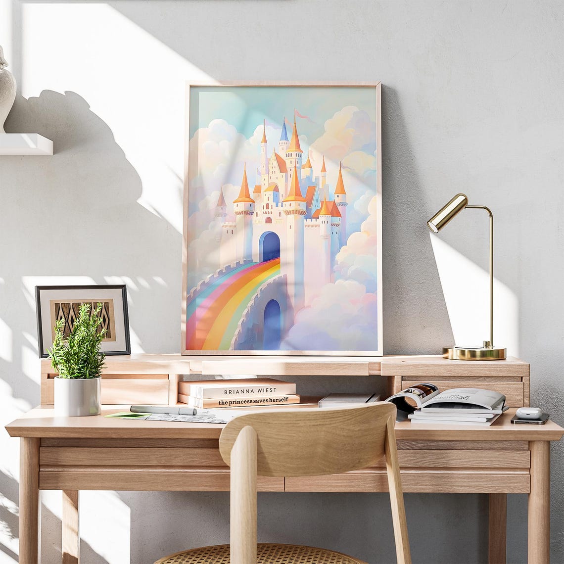Rainbow Castle in the Clouds Fairytale Princess Nursery Wall Art - Image 5