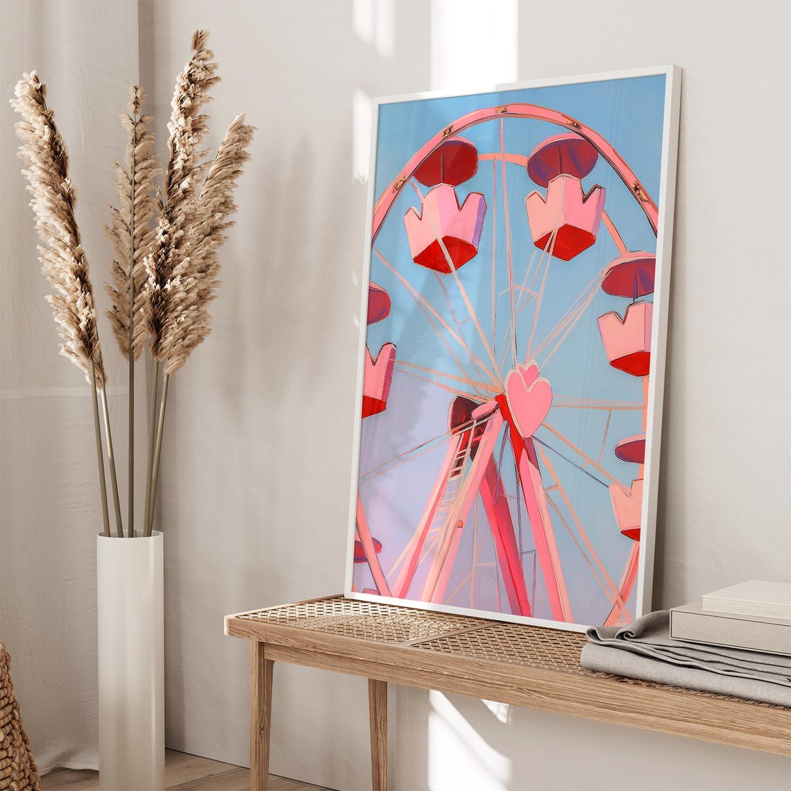 Pastel Pink Ferris Wheel With Heart Shaped Gondola Carnival Poster - Image 3
