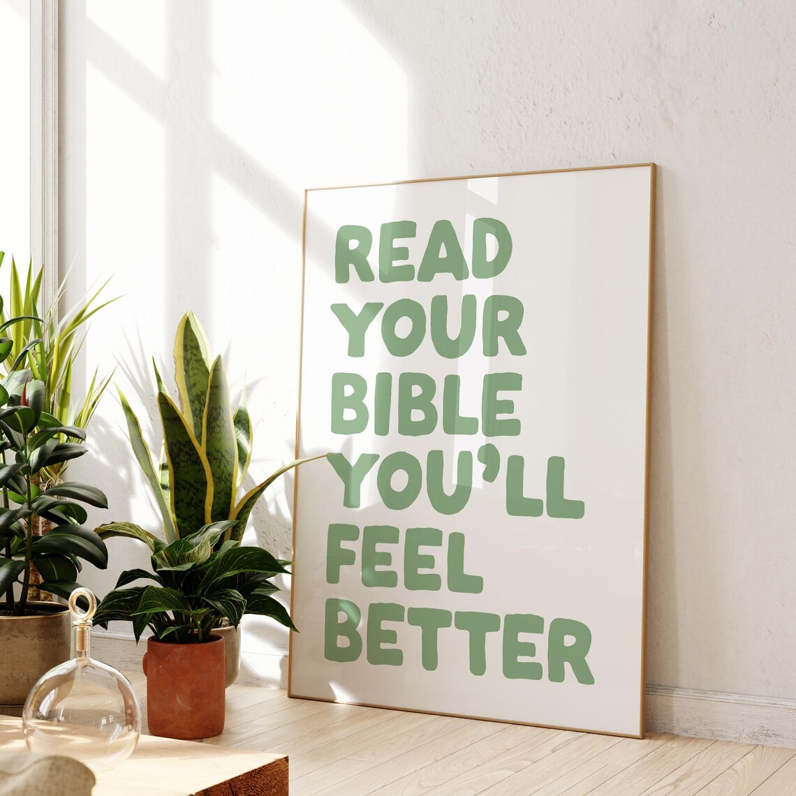 Read Your Bible Print Sage Green Christian Wall Art Cute Verse Scripture