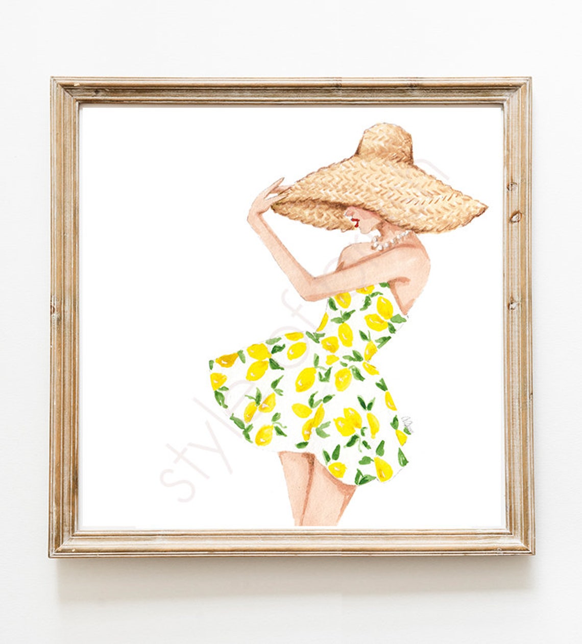 Woman in a Lemon Pattern Dress Tipping Straw Hat Summer Fashion Poster - Image 2