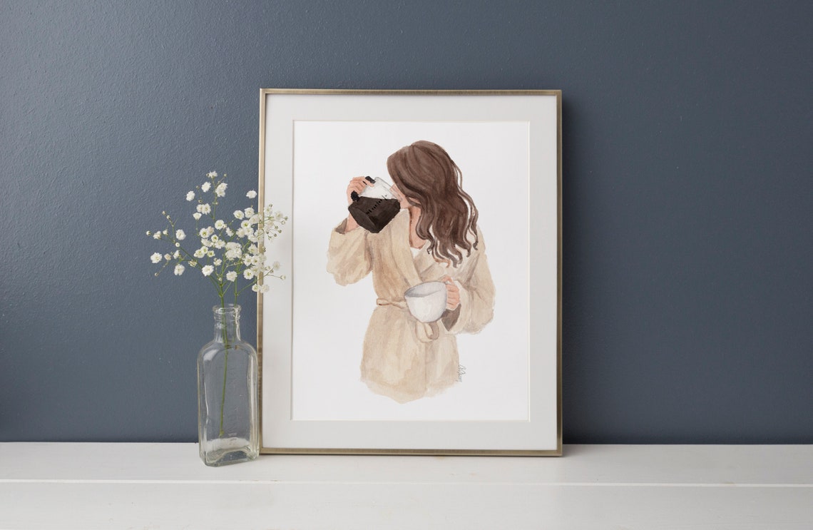 Funny Coffee Addict Girl Drinking from the Pot Morning Robe Poster - Image 2