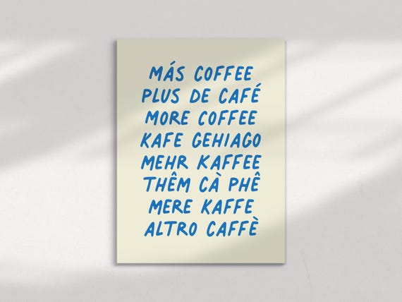 Kitchen Coffee Print Lovers Gift Typography Multilingual Cafe Poster Bar Cart Ms Caf Plus De Etc