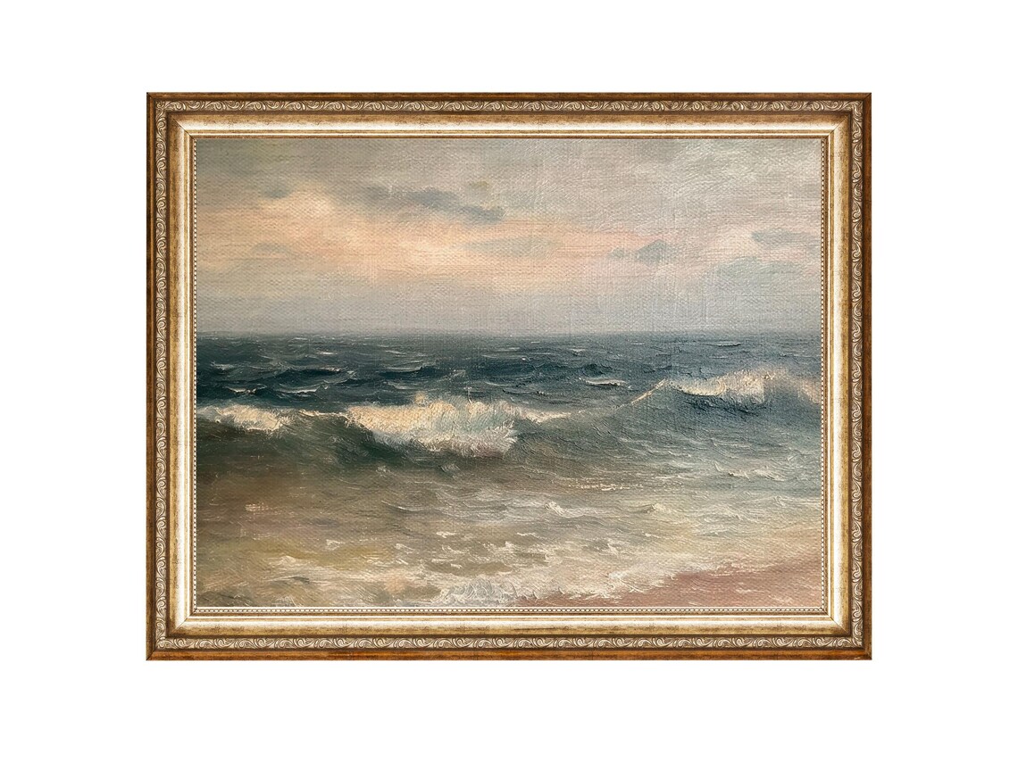 Ocean Waves Vintage Coastal Wall Art Print