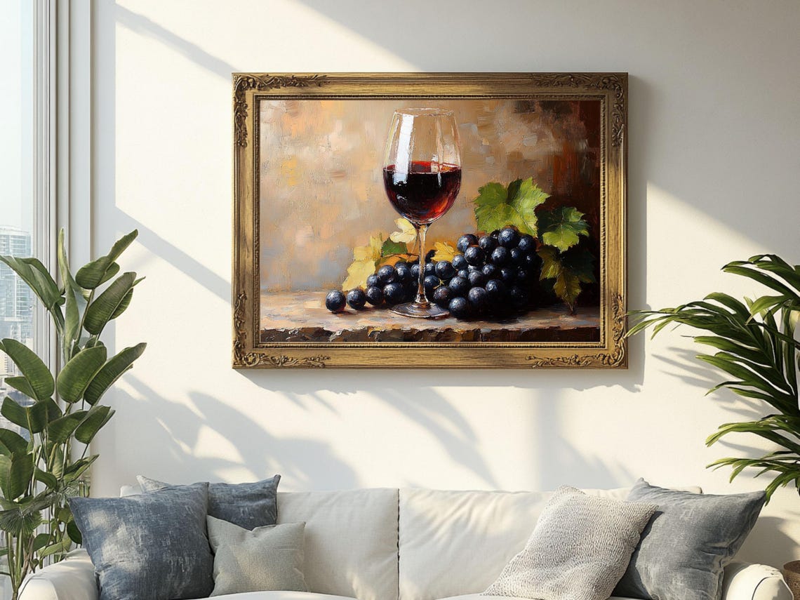 Red Wine And Grapes Vintage Art Print - Image 2