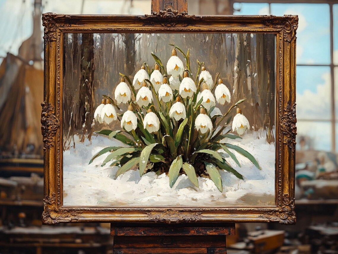 Snowdrops Vintage Winter Art Print, Cottage Core - Image 2