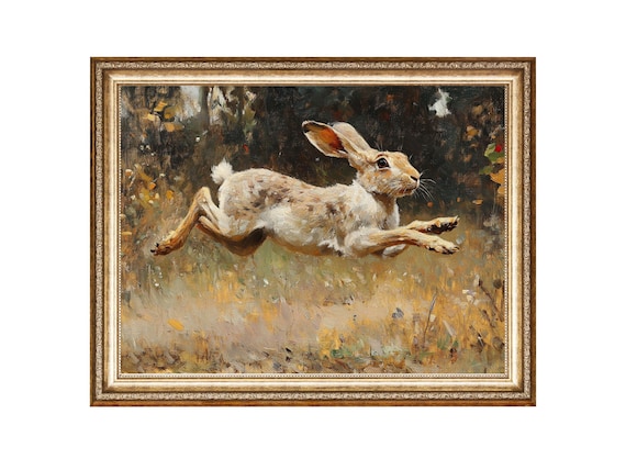 Leaping Hare In Autumn Field Vintage Wildlife Painting Poster