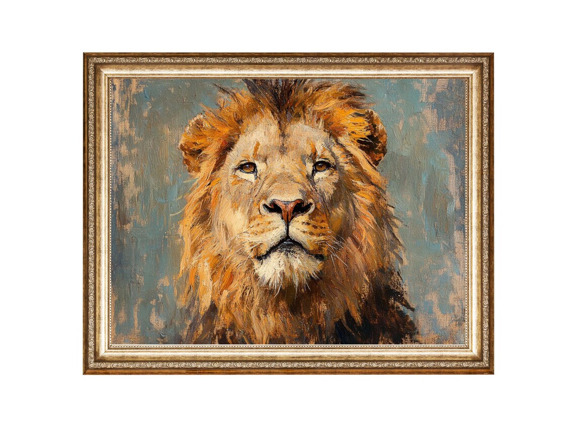 Majestic Lion Face Portrait In Warm Oil Painting Style Poster