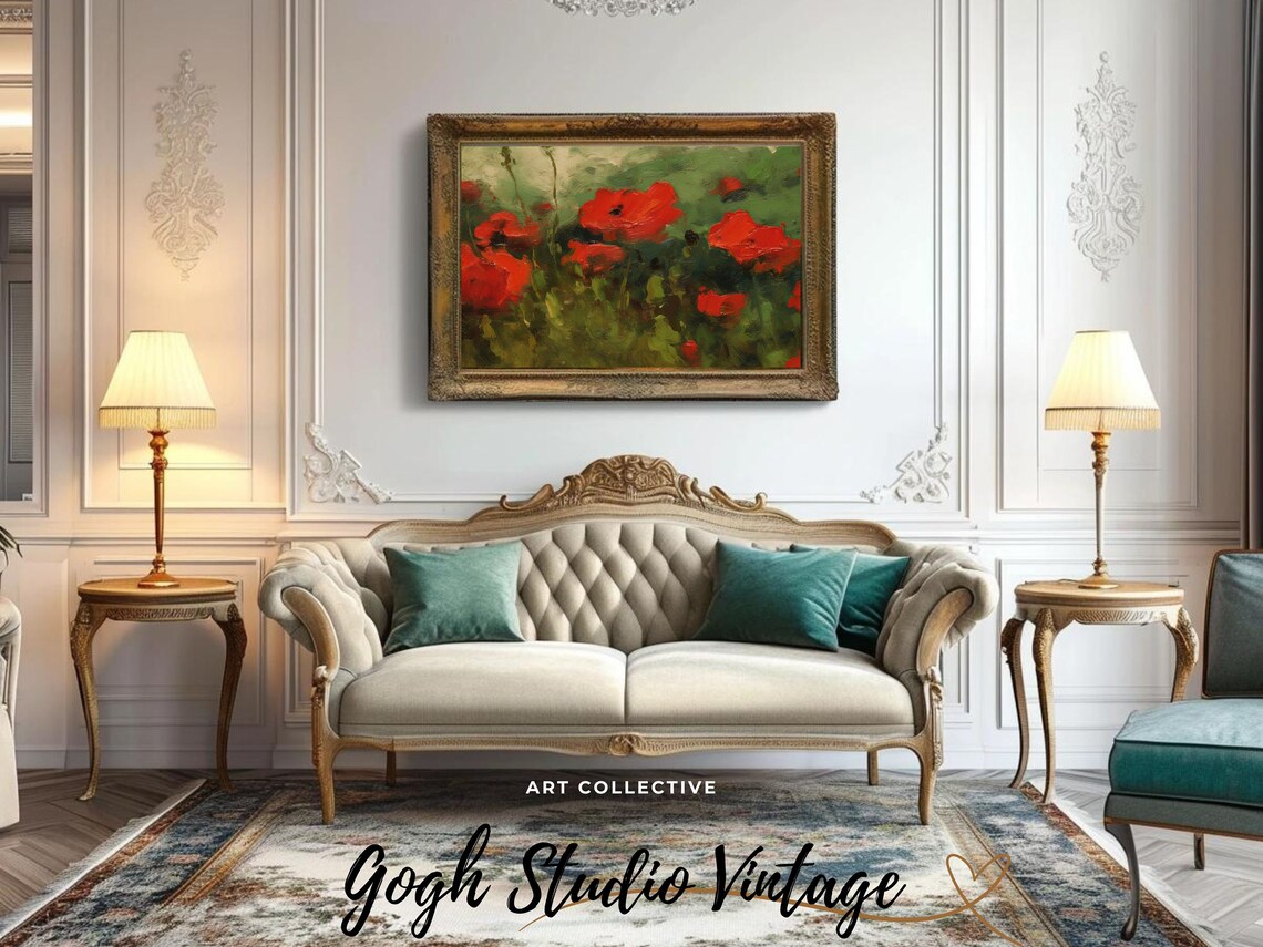 Abstract Red Poppies, Vintage Landscape Art Print - Image 2