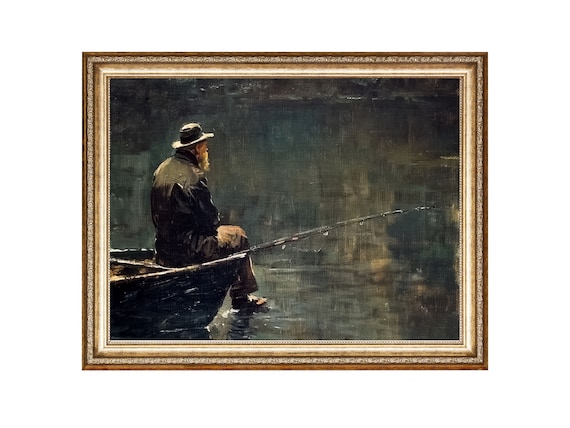 Fisherman Fishing Art Print, Lake House Decor