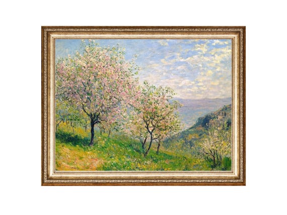 Blossom Tree Painting Spring Landscape Nature Scene Wall Decor Vintage Oil Painting Cottagecore Wall Art Wall Art Prints
