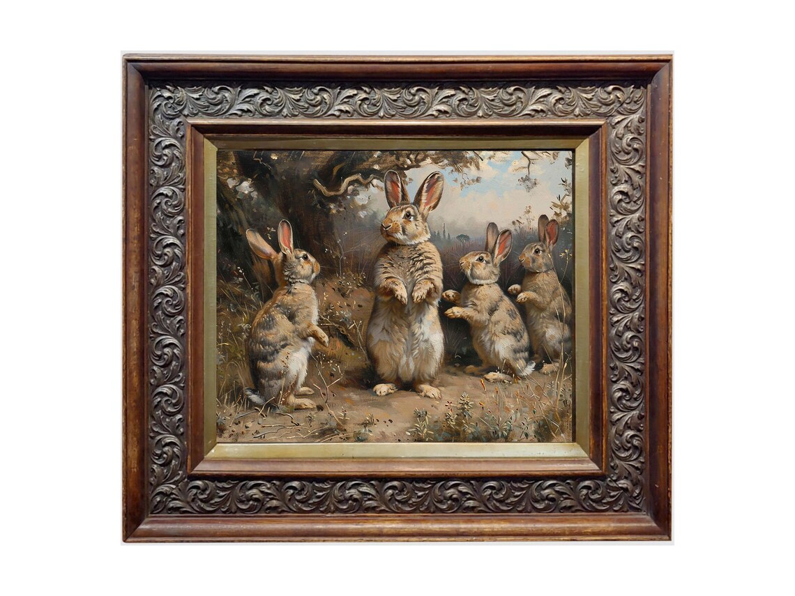 Bunny Oil Painting Rabbit Vintage Poster - Image 2