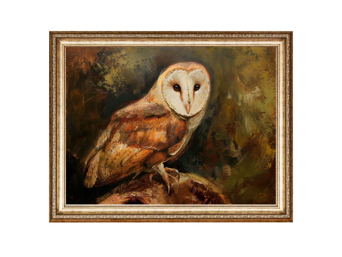 Owl Wildlife Art Moody Bird Wall Art Vintage Prints Wall Art Horizontal Art