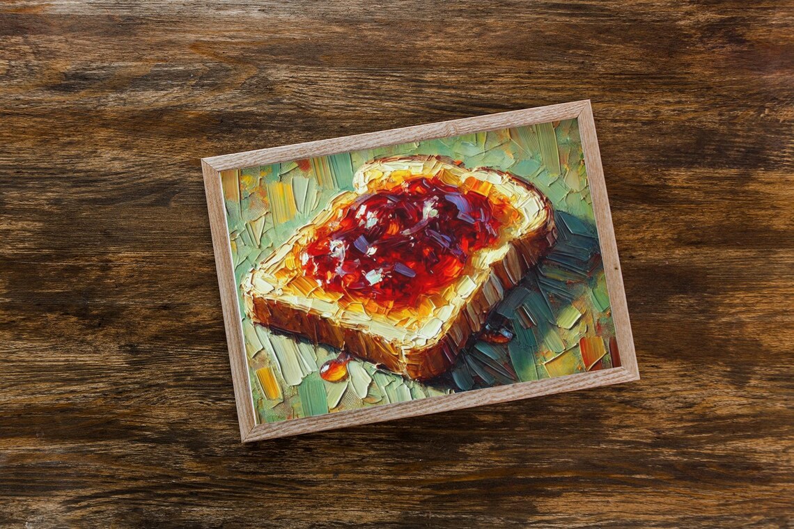 Jam Toast Oil Painting Print, Textured Food Art - Image 3