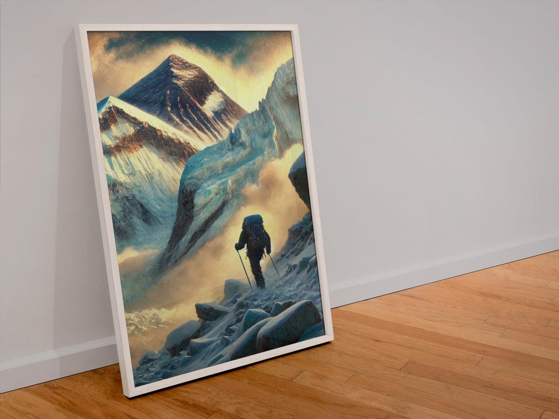 Mount Everest Wall Art Hiking Adventure Print Mountain Climber Snowy Peak Landscape Decor - Image 4