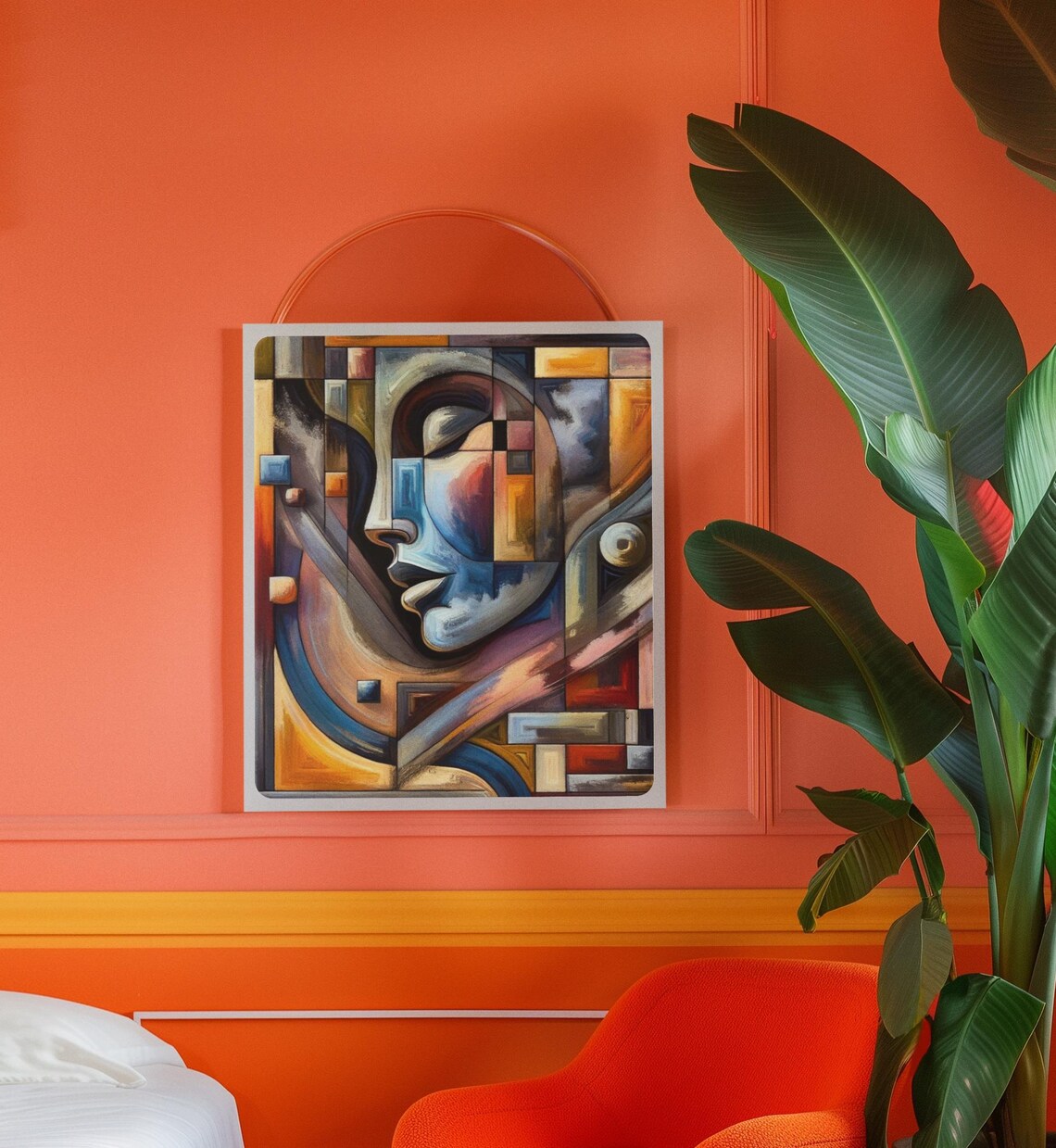 Abstract Cubist Face Art, Modern Geometric Poster