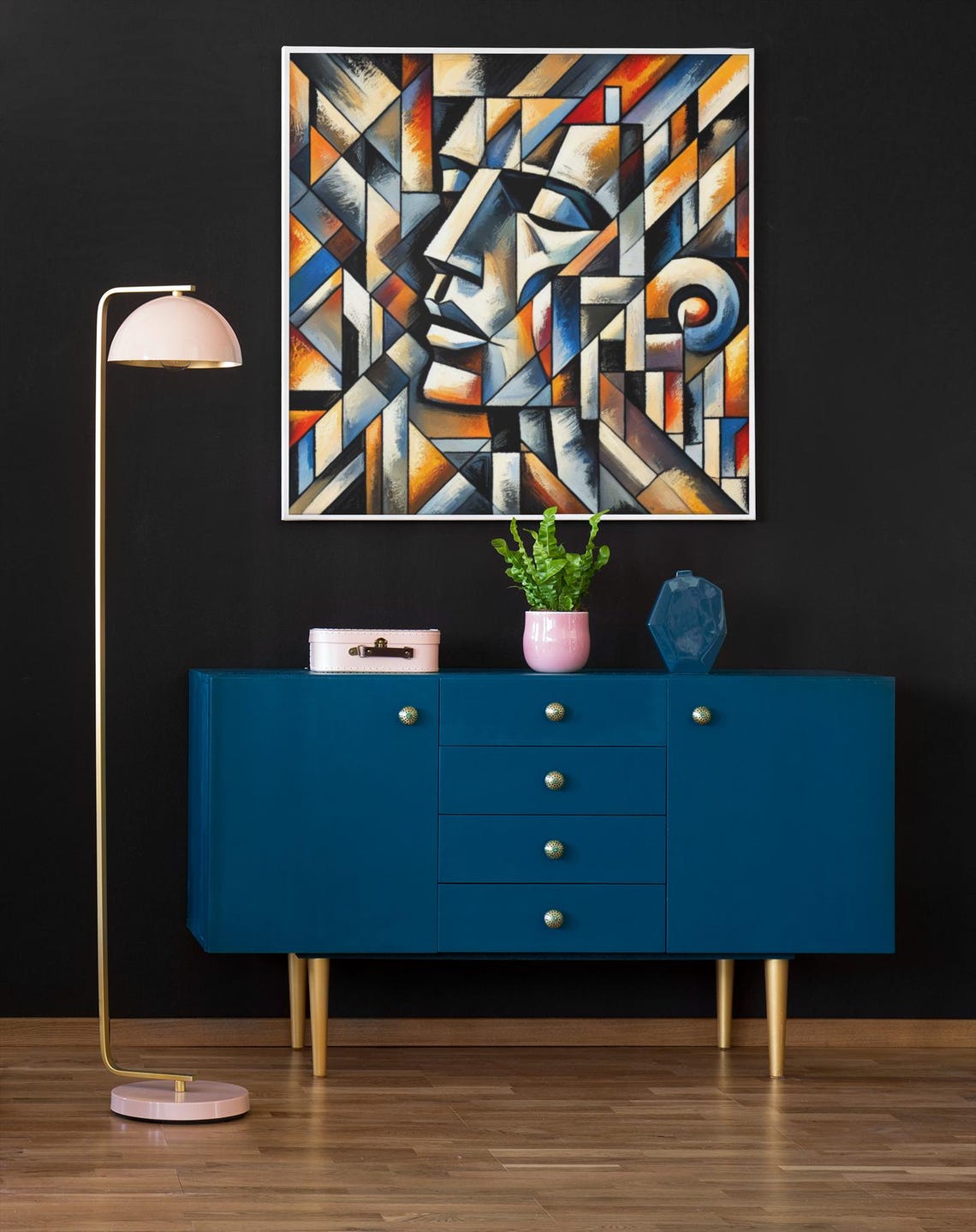 Geometric Cubist Face Art Abstract Print Modern Wall Decor - Image 4