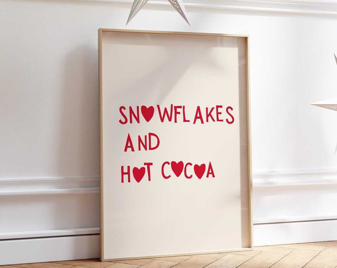 Snowflakes And Hot Cocoa Red Heart Typography Christmas Quote Poster - Image 2