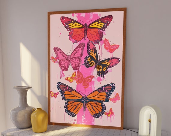 Butterfly Poster Girly Room Decor Colorful Butterfly Print Cute Apartment Decor Dorm Room Decor Trendy Y2k Art Print Wall Art
